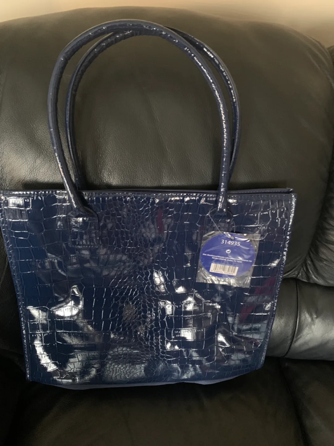 Navy Blue Croc-Embossed Tote Bag thumbnail