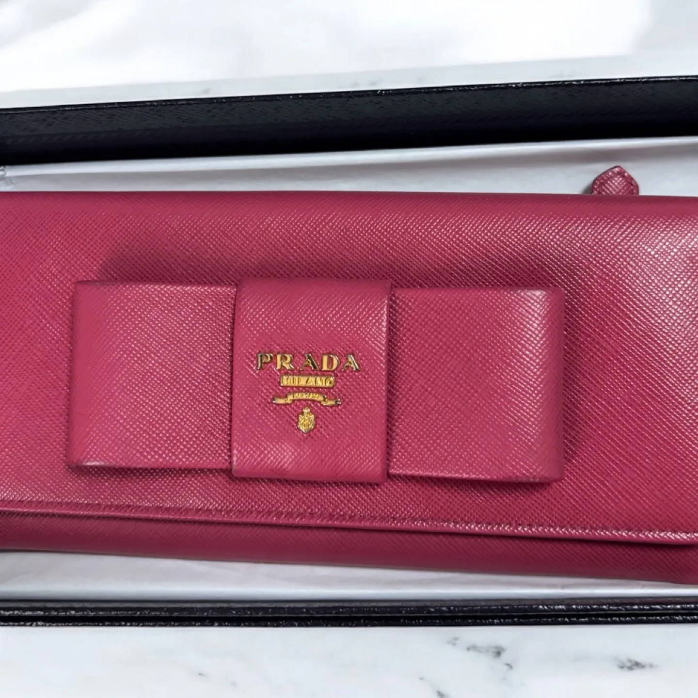 Prada Fuchsia Saffiano Leather Bow Wallet image indicator(2)