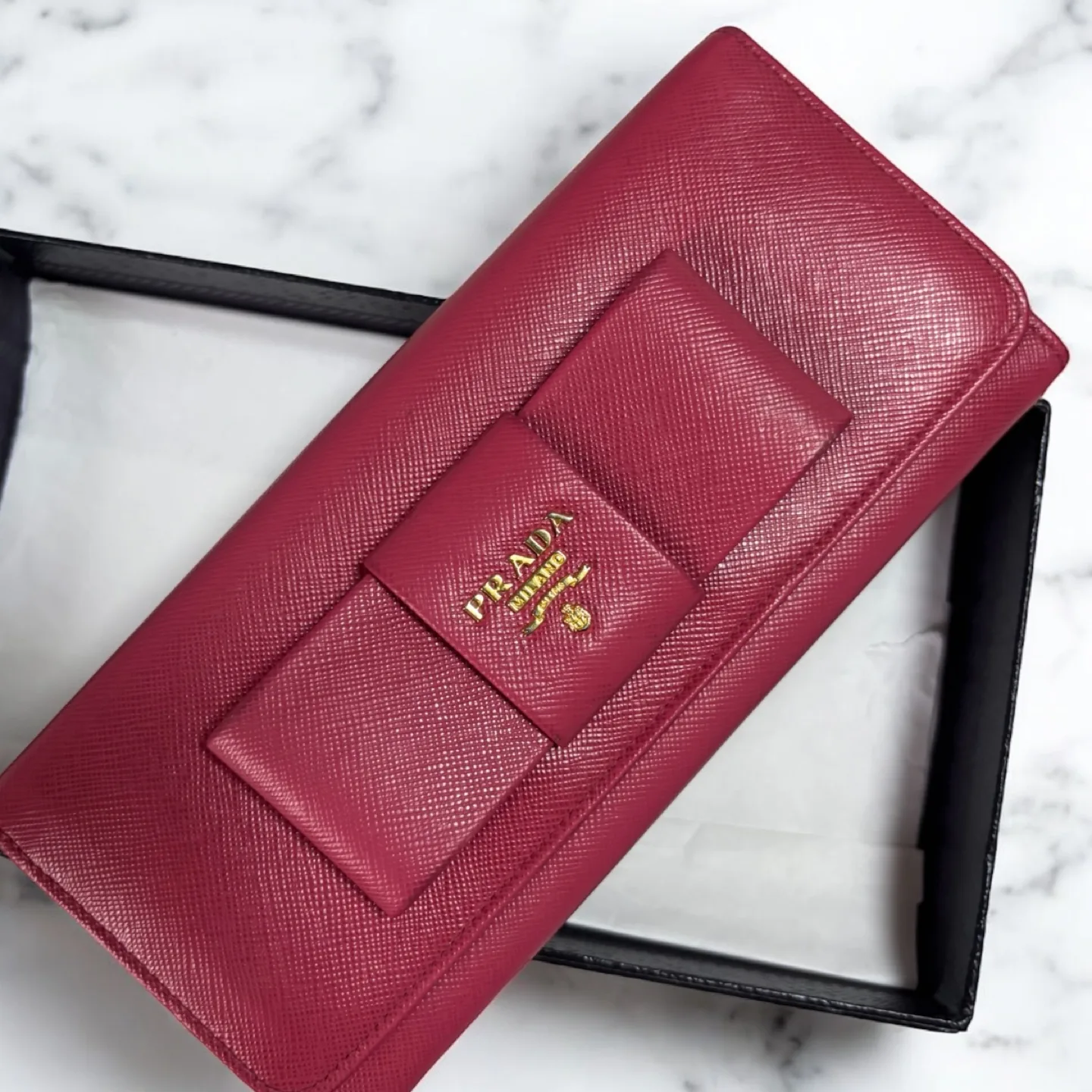 Prada Fuchsia Saffiano Leather Bow Wallet image indicator(3)