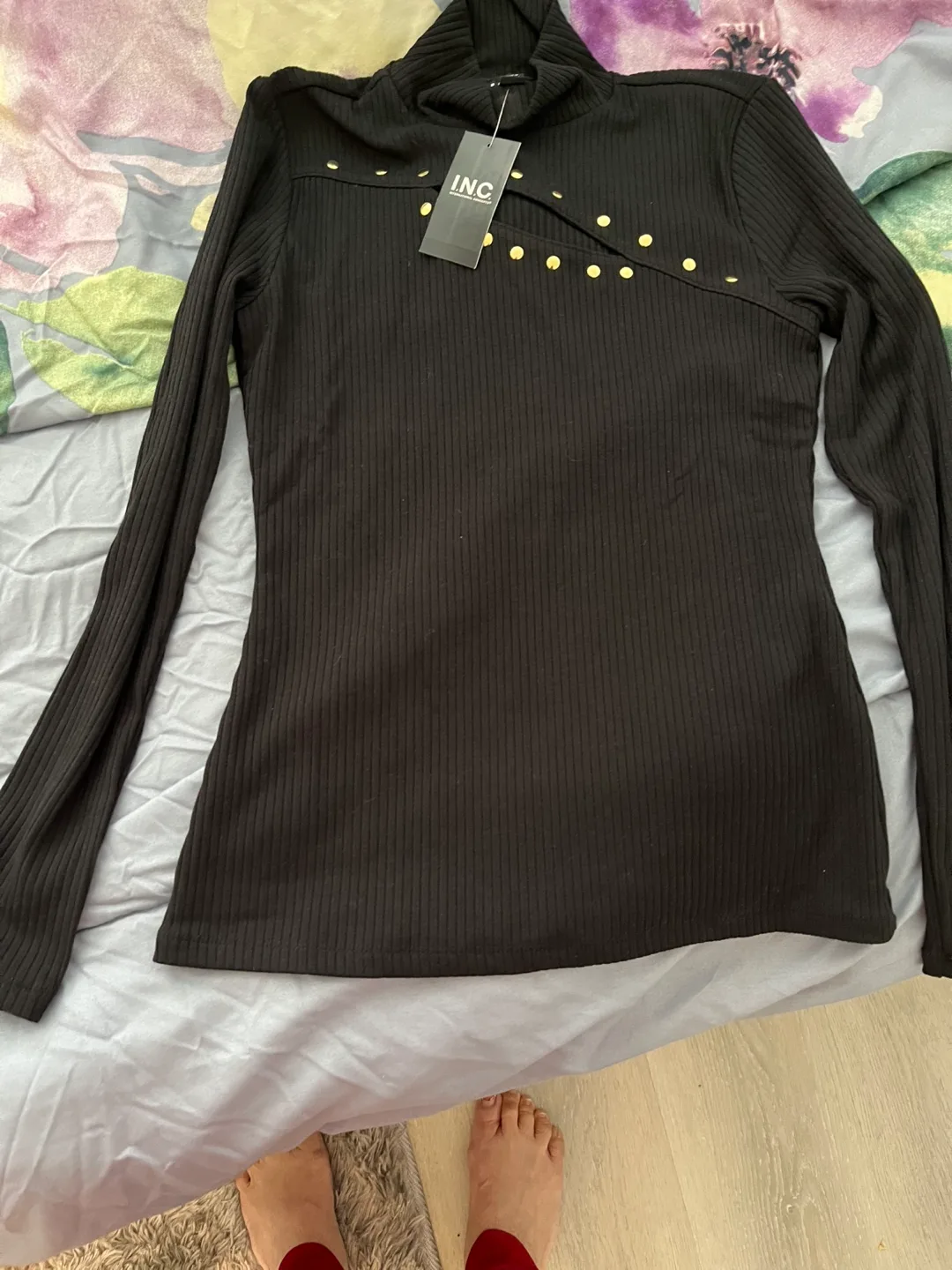 INC Black Studded Ribbed Sweater image indicator(2)