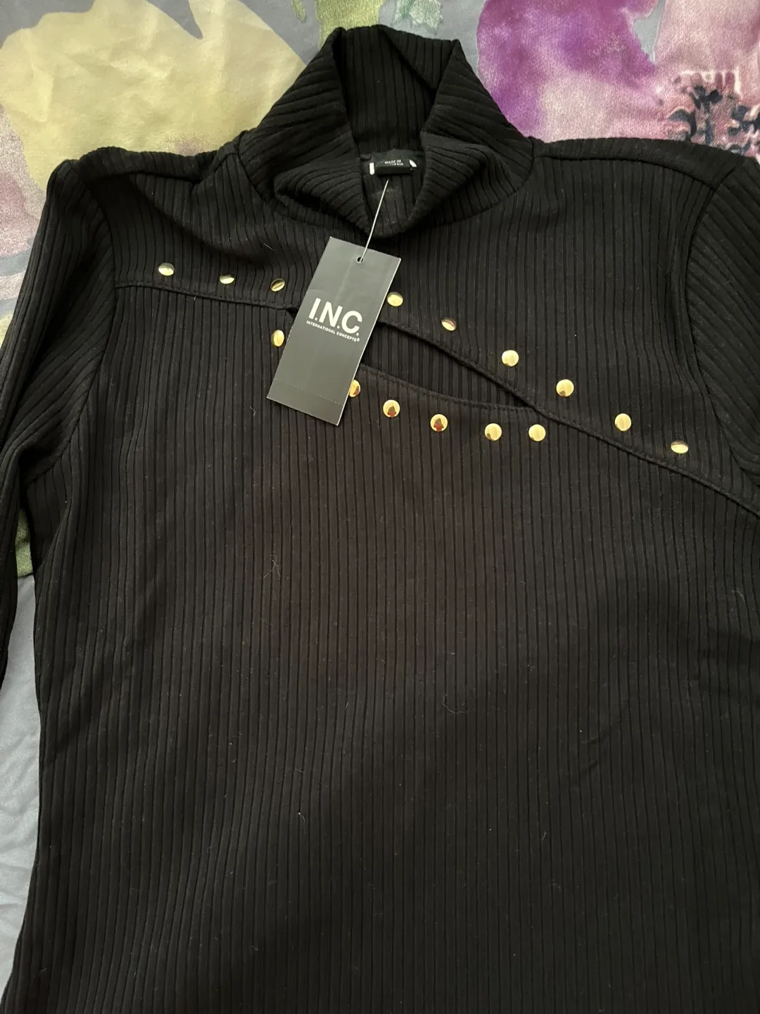INC Black Studded Ribbed Sweater image indicator(3)