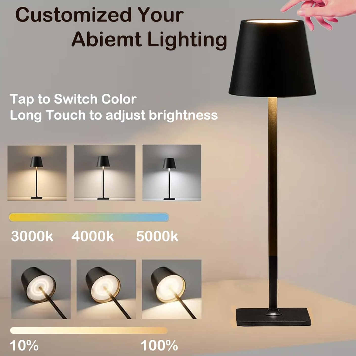 Black Cordless Rechargeable Waterproof Table Lamp - photo 5