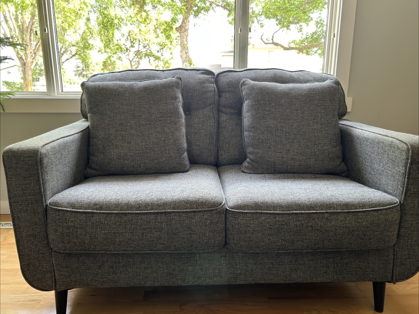 Grey Loveseat with Pillows