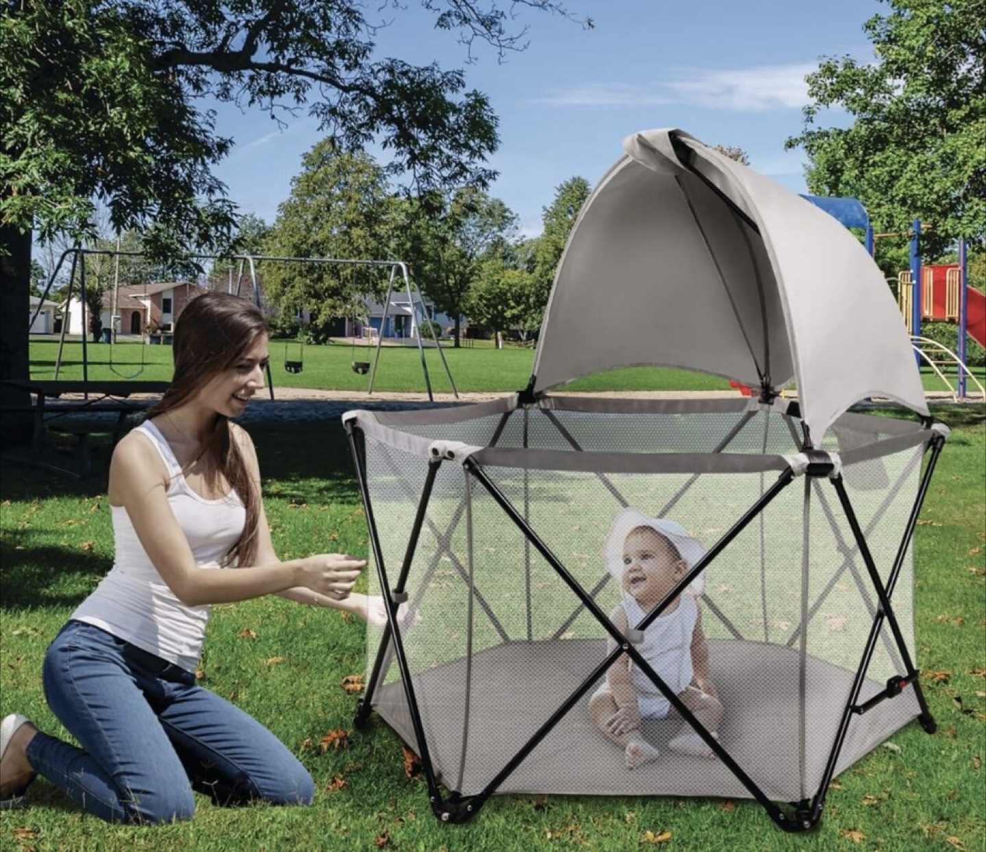 Harmony Kids Pop-Up Playard with Half Canopy