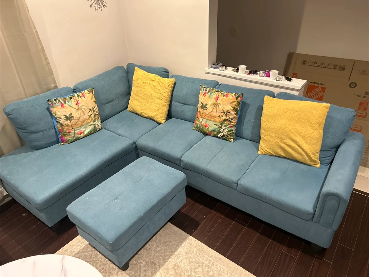 Blue Sectional Couch with Pillows