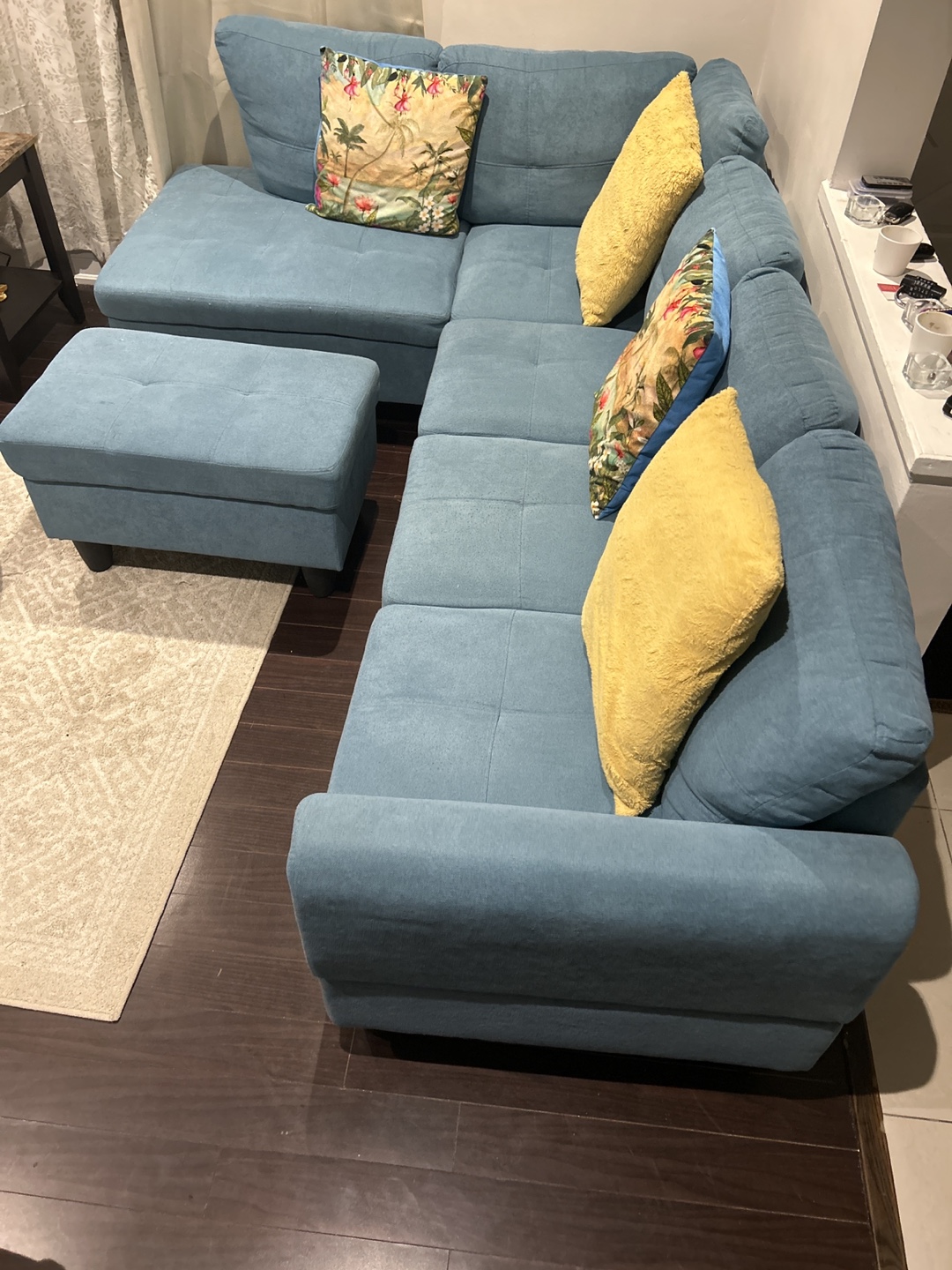 Blue Sectional Couch with Pillows - photo 2