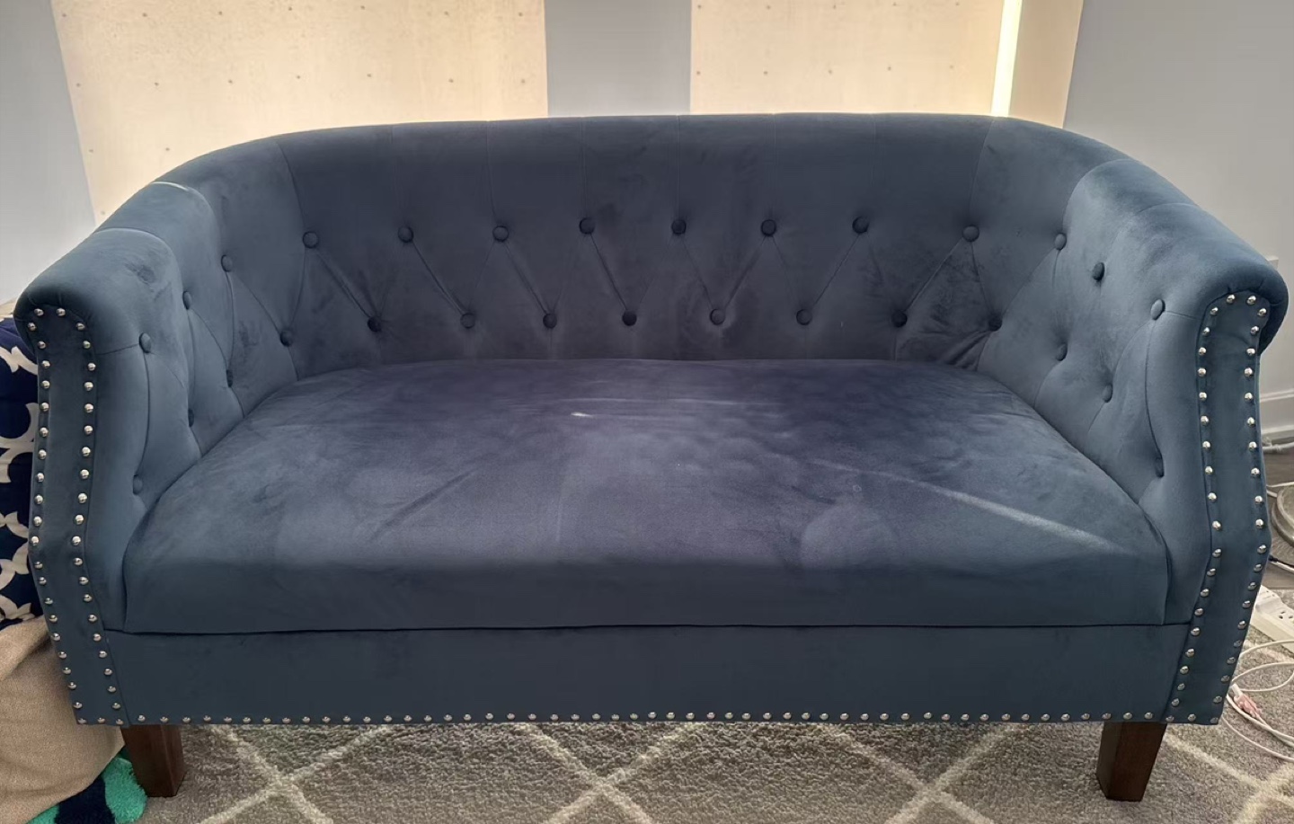 Blue Loveseat with Studded Trim