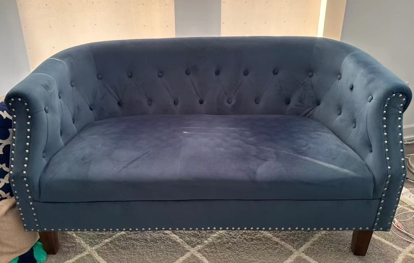 Blue Loveseat with Studded Trim thumbnail