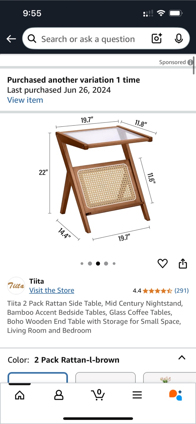 Mid Century Rattan Side Table - photo 2