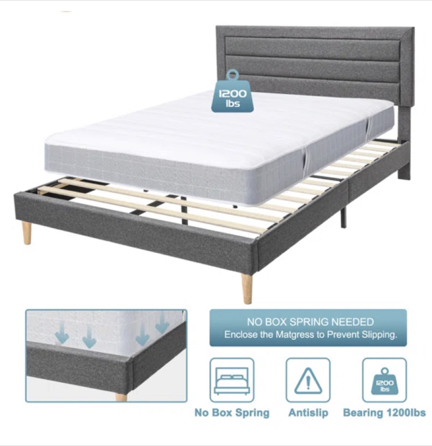 Gray Upholstered Bed - Queen - photo 4