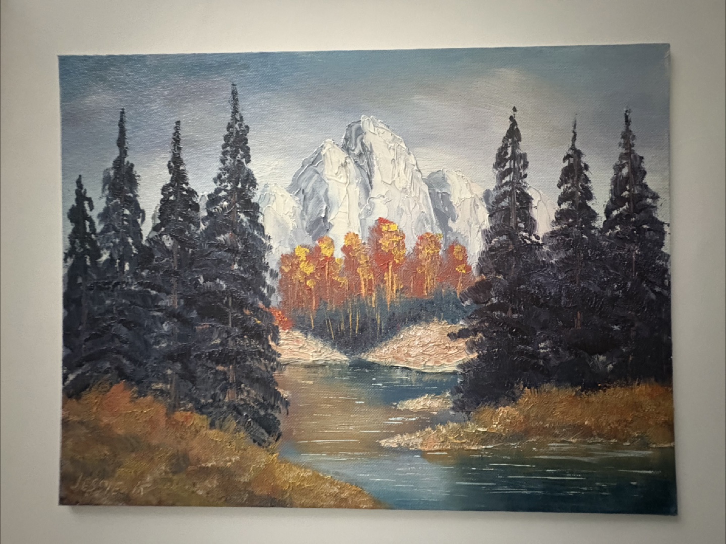 Vintage Oil Painting- Mountains and Stream - photo 2