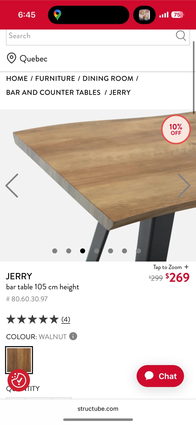 Structube walnut Jerry Bar Table (105cm height) - photo 4