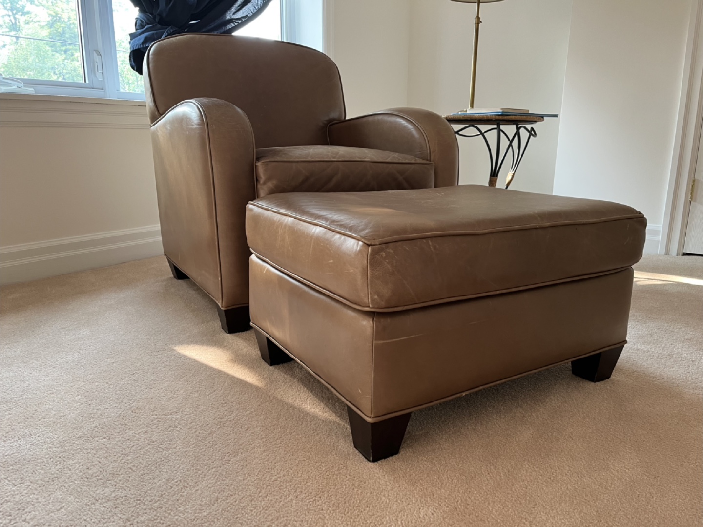 Really Comfy!! Brown Leather Armchair and Ottoman