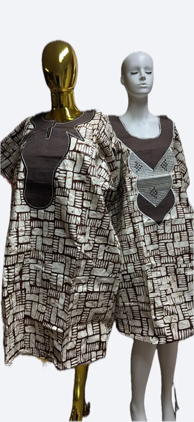 Brown and White Patterned Caftan Dress thumbnail