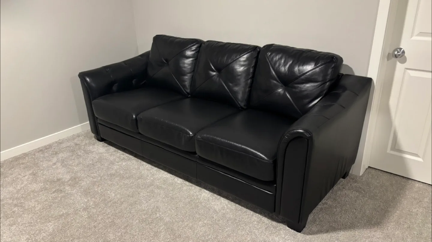 The Brick Black Leather Look Couch thumbnail