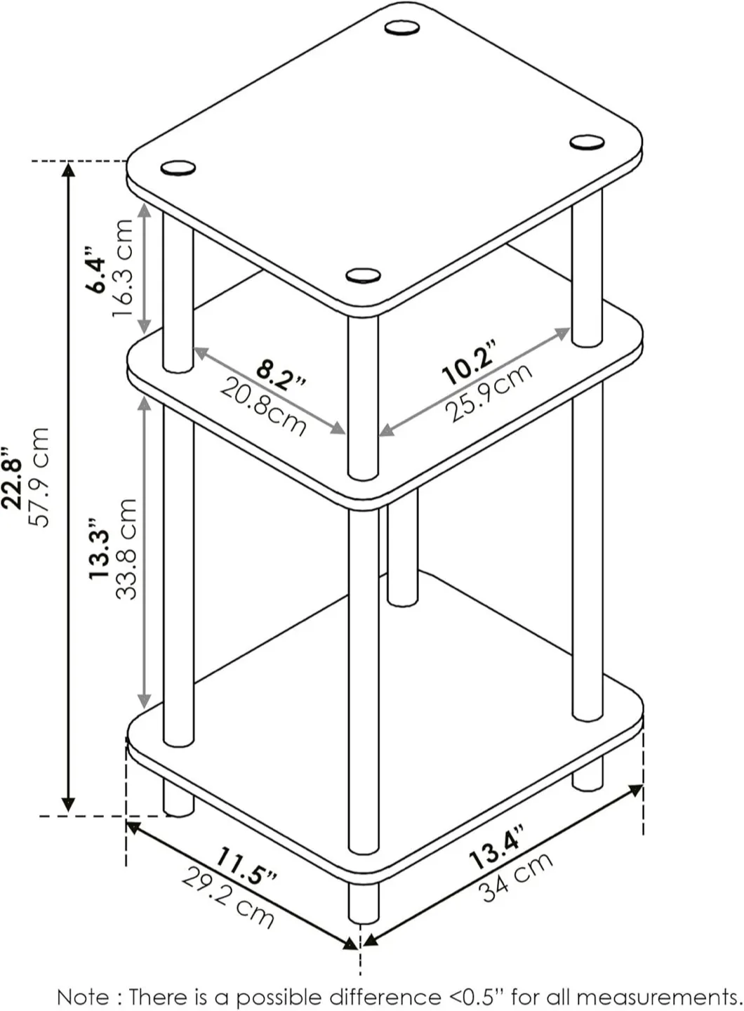 Furinno 3-Tier End Table - French Oak Grey/Black image indicator(5)