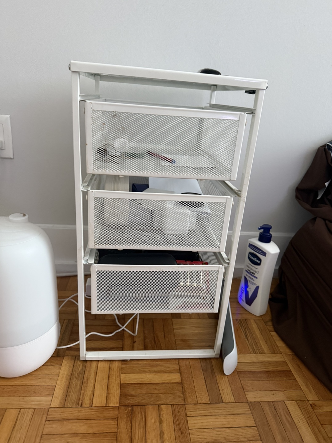 White Metal 3-Drawer Rolling Cart
