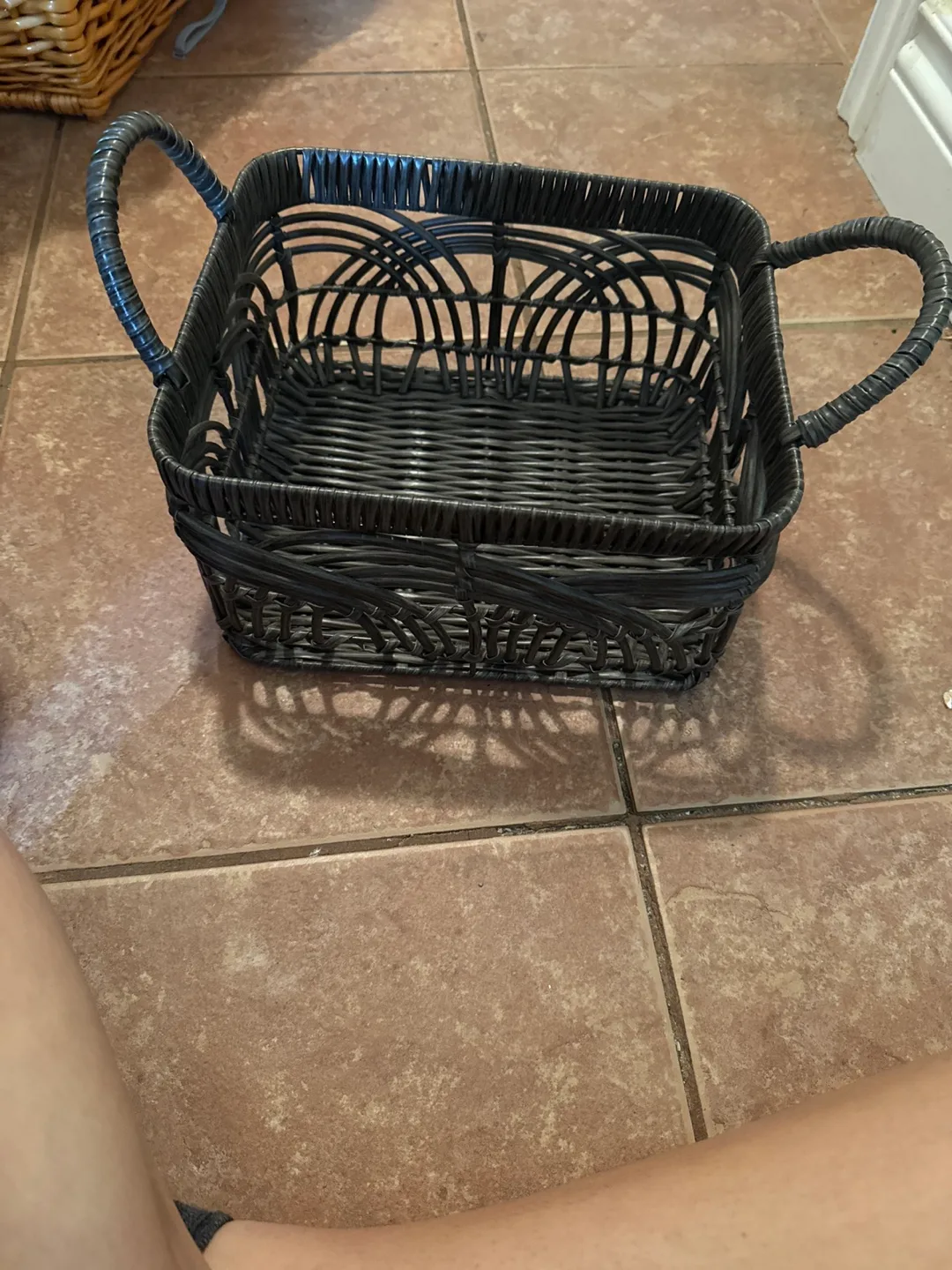 Dark Gray Woven Basket with Handles thumbnail