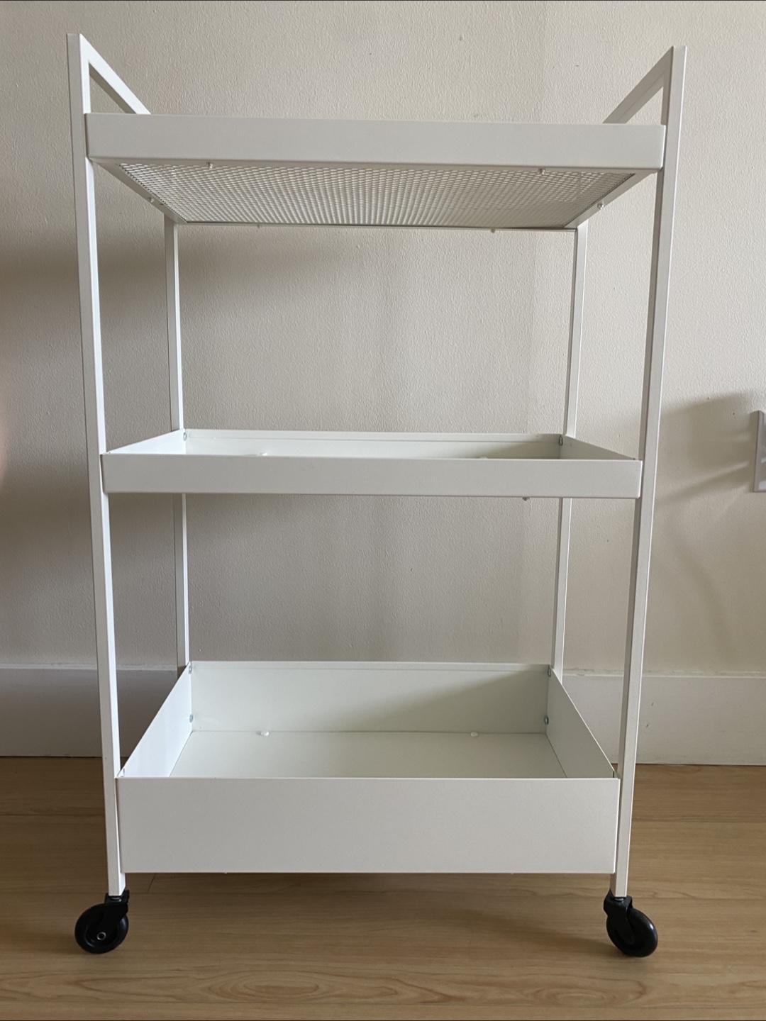 White Metal Rolling Cart