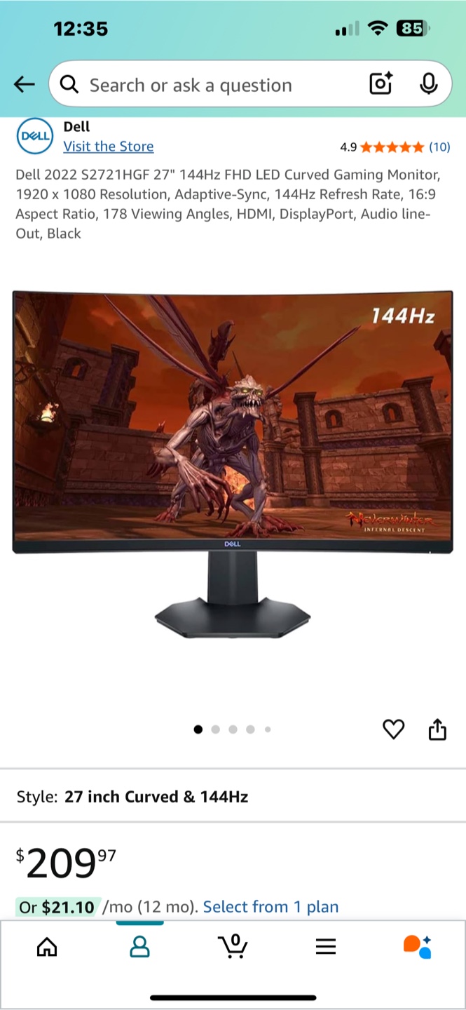 Dell Curved Gaming Monitor 27inch