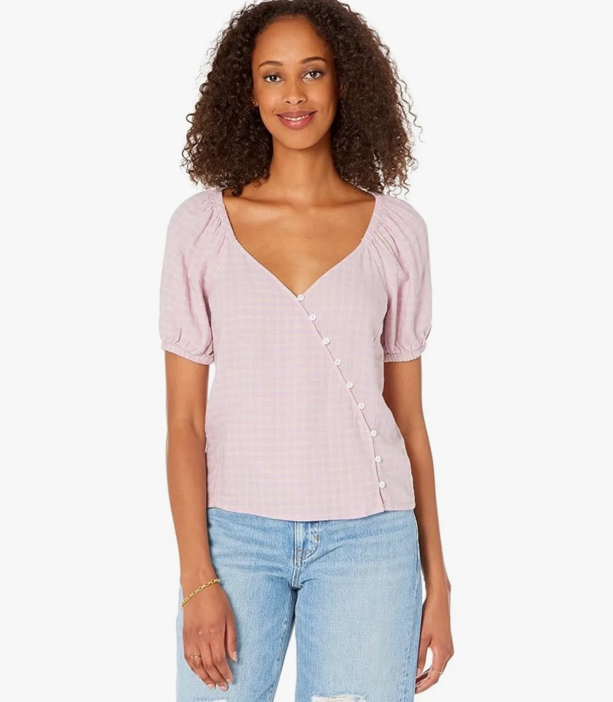Gingham Top with Puff Sleeves thumbnail