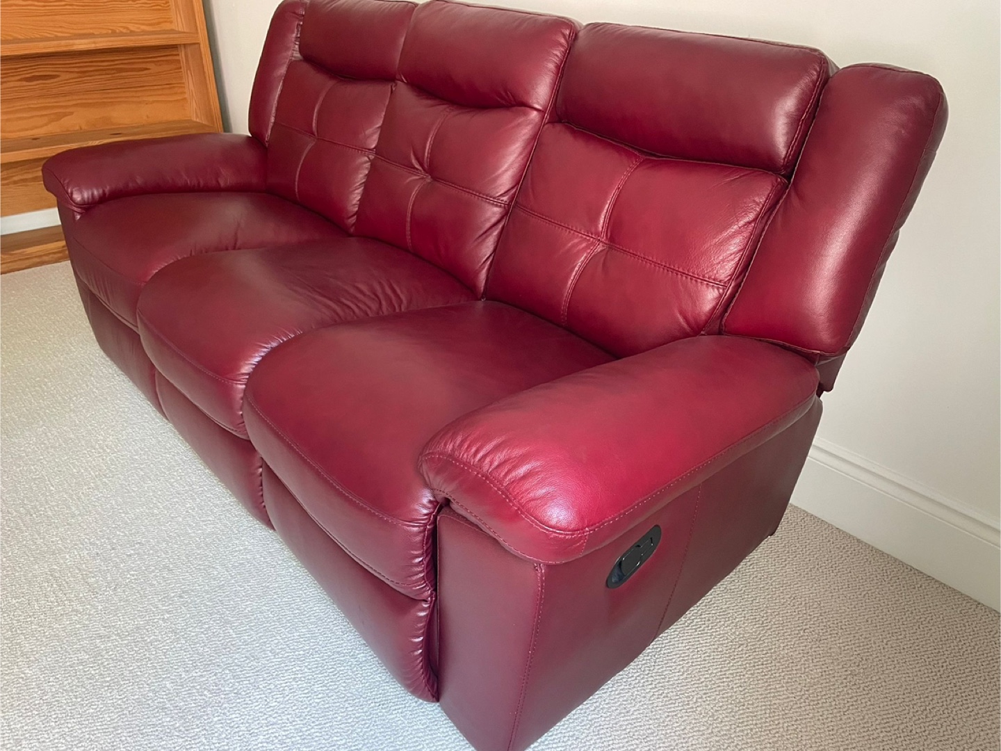 Red Leather Reclining Sofa - photo 2