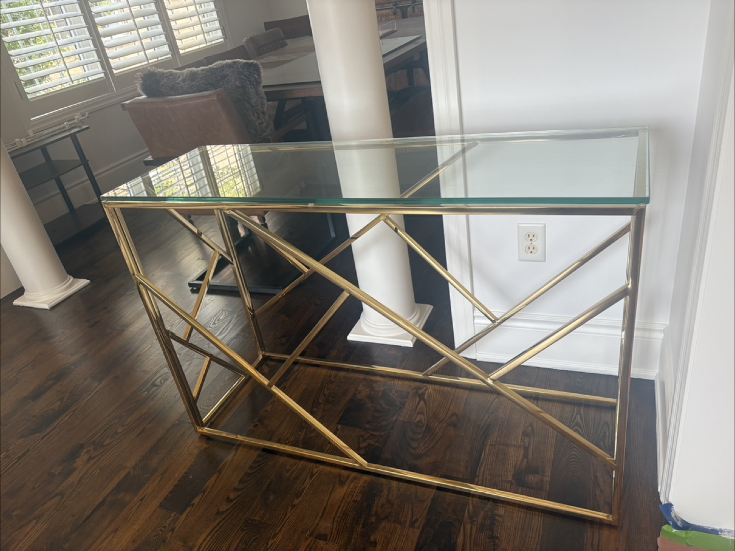 Gold Metal and Glass Console Table
