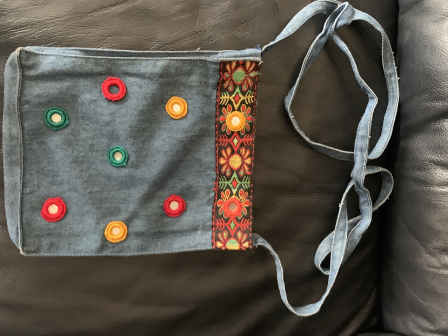 Embroidered Denim Crossbody Bag