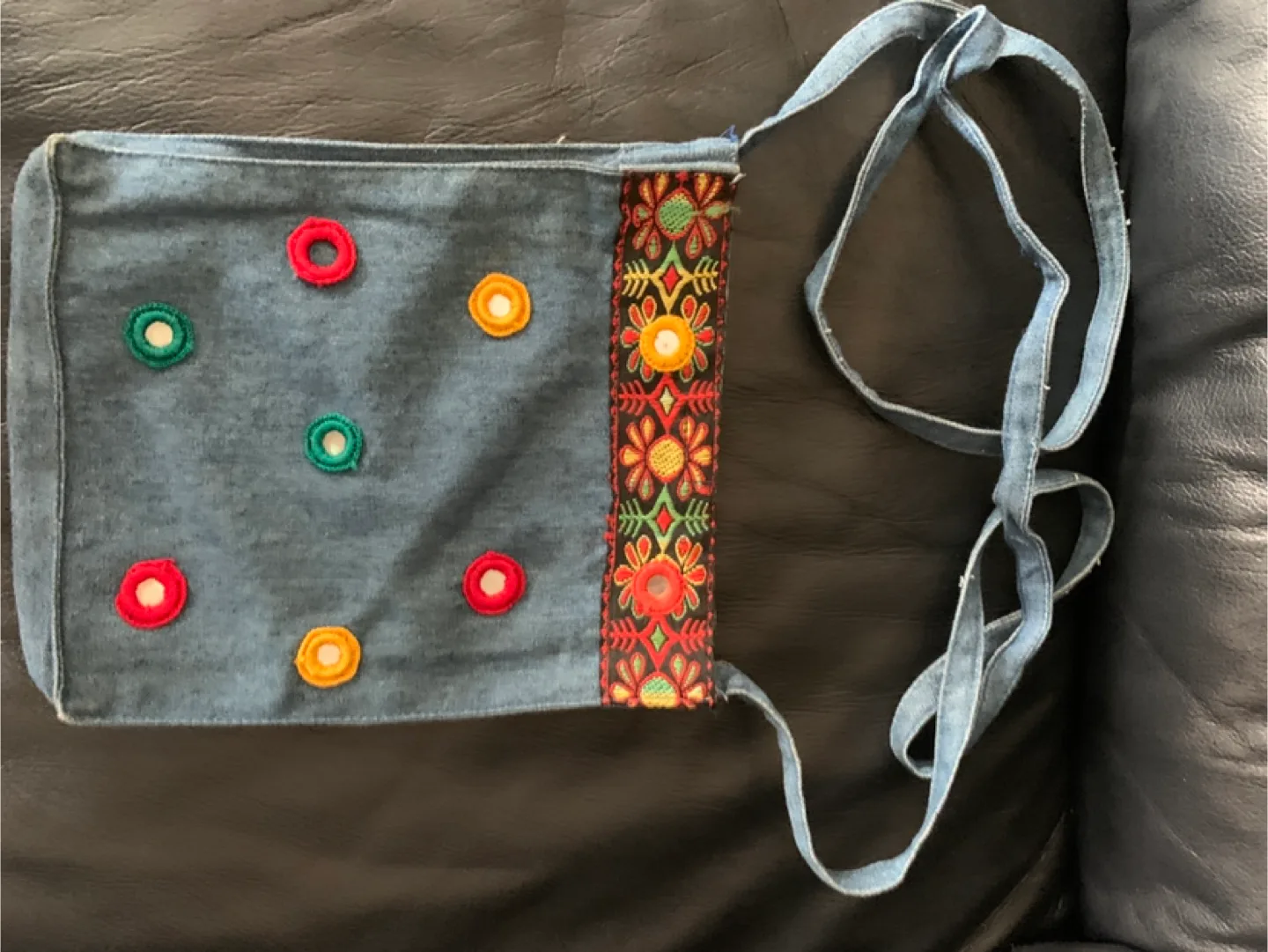 Embroidered Denim Crossbody Bag thumbnail
