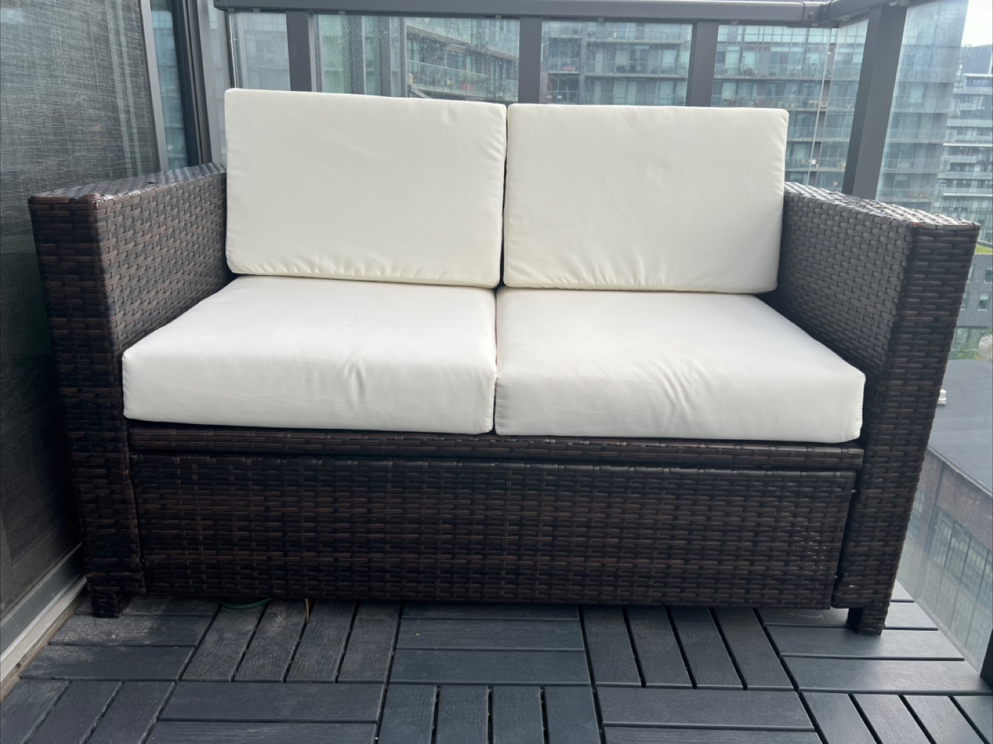 Outsunny brown wicker outdoor loveseat with custom cushions