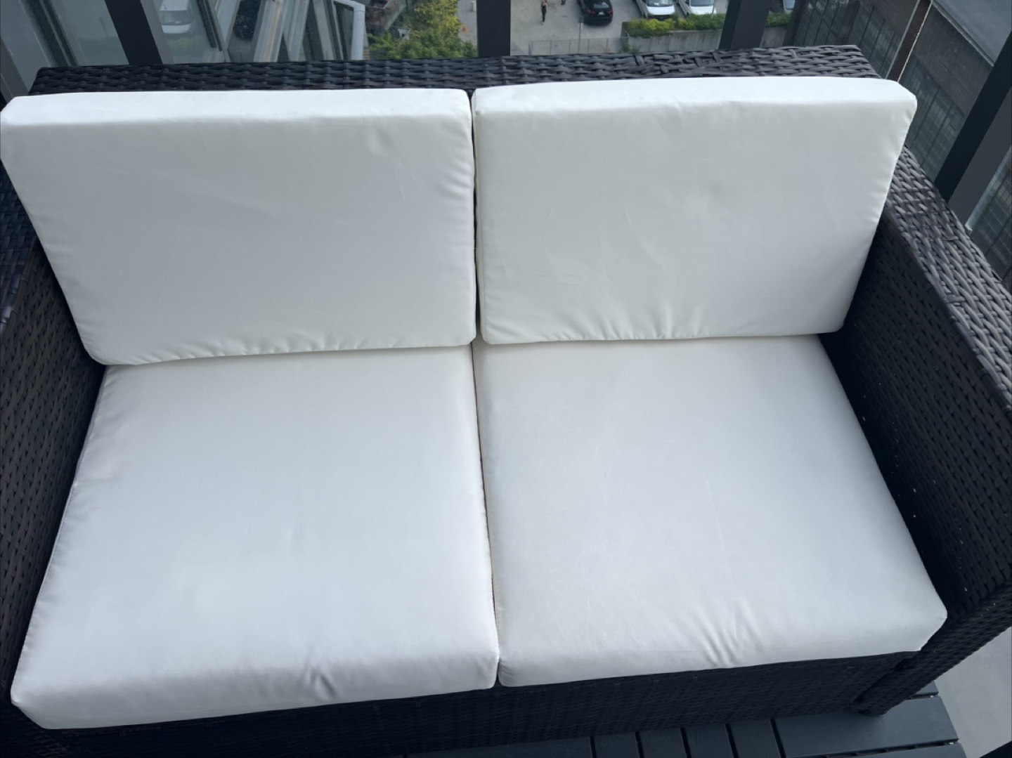 Outsunny brown wicker outdoor loveseat with custom cushions - photo 3