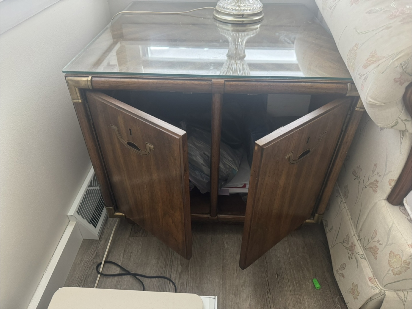 Vintage Wood Side Table with Glass Top - photo 3