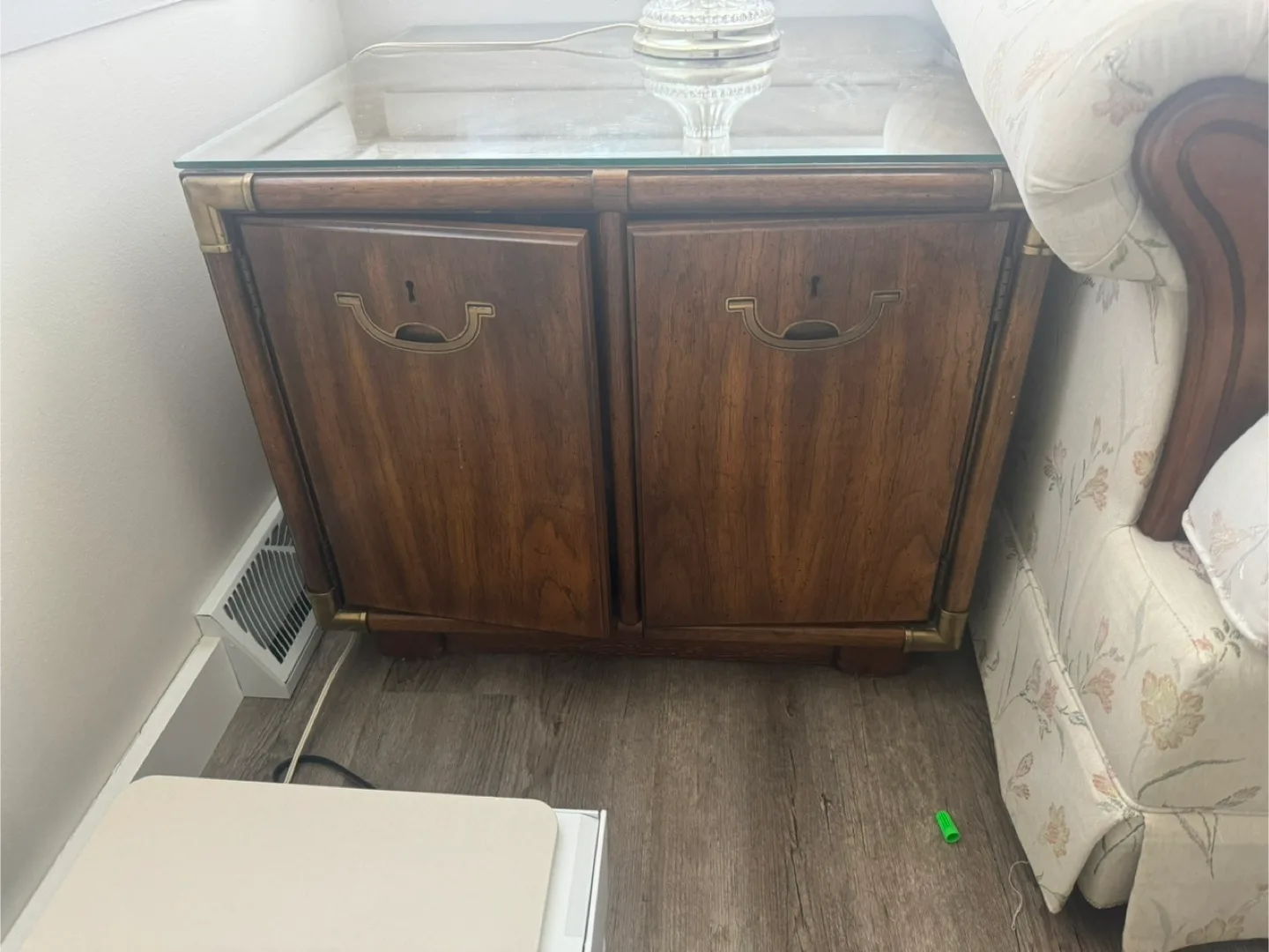 Vintage Wood Side Table with Glass Top thumbnail