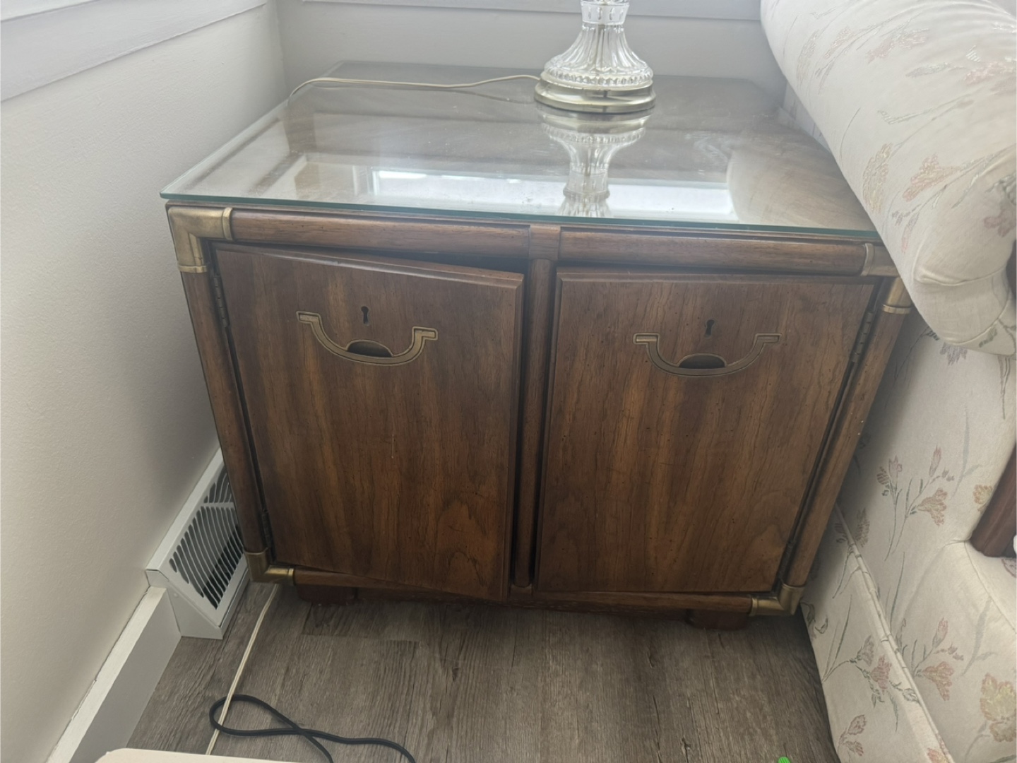 Vintage Wood Side Table with Glass Top - photo 2