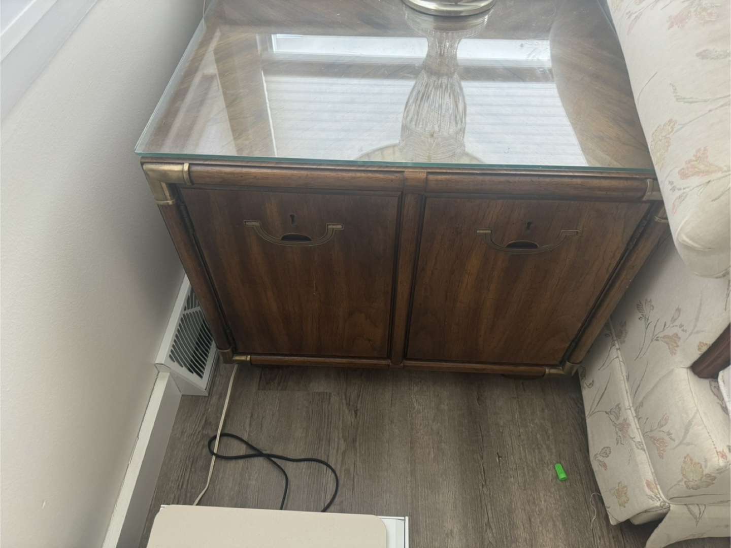 Vintage Wood Side Table with Glass Top - photo 4