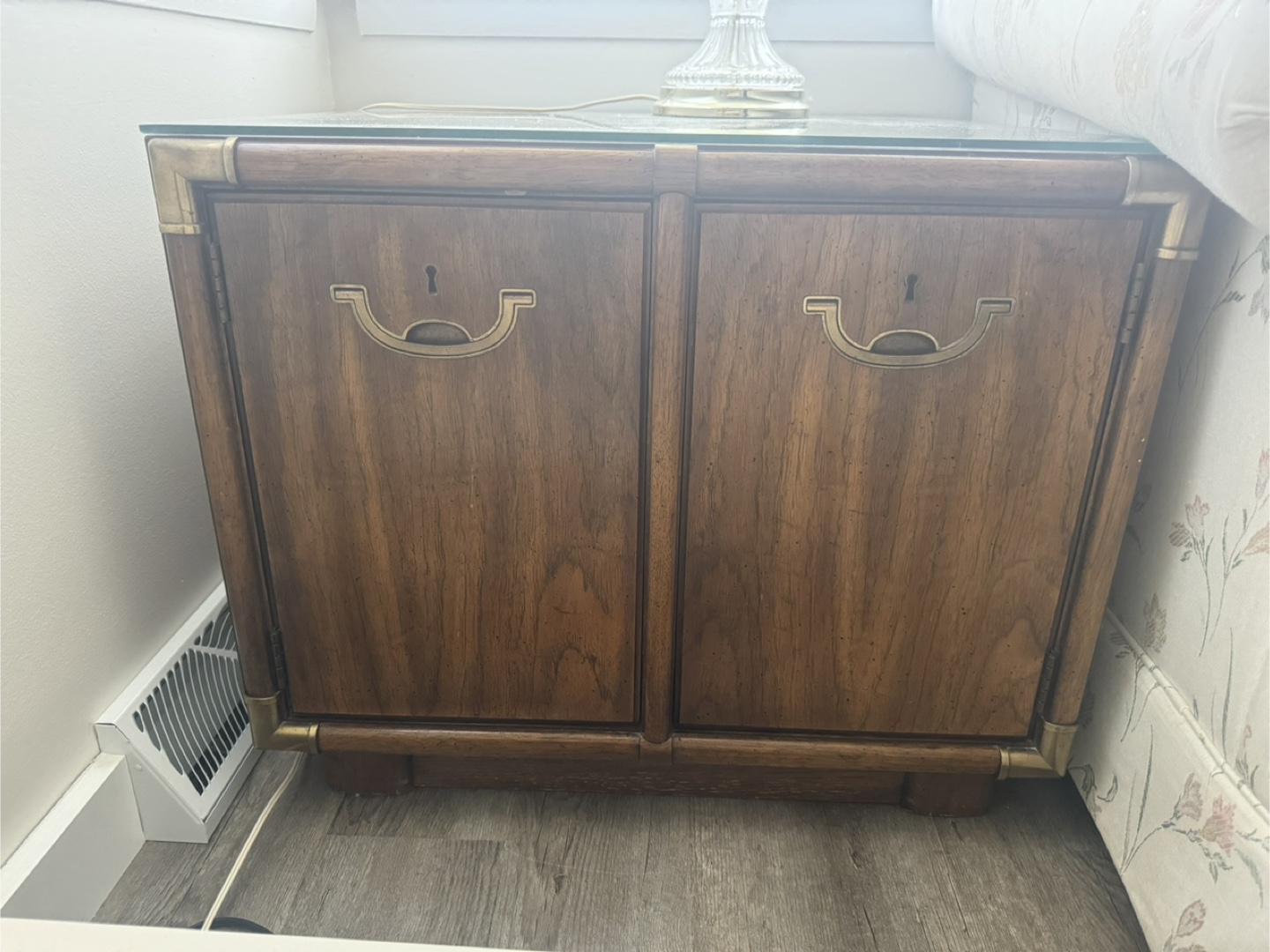 Vintage Wood Side Table with Glass Top - photo 5