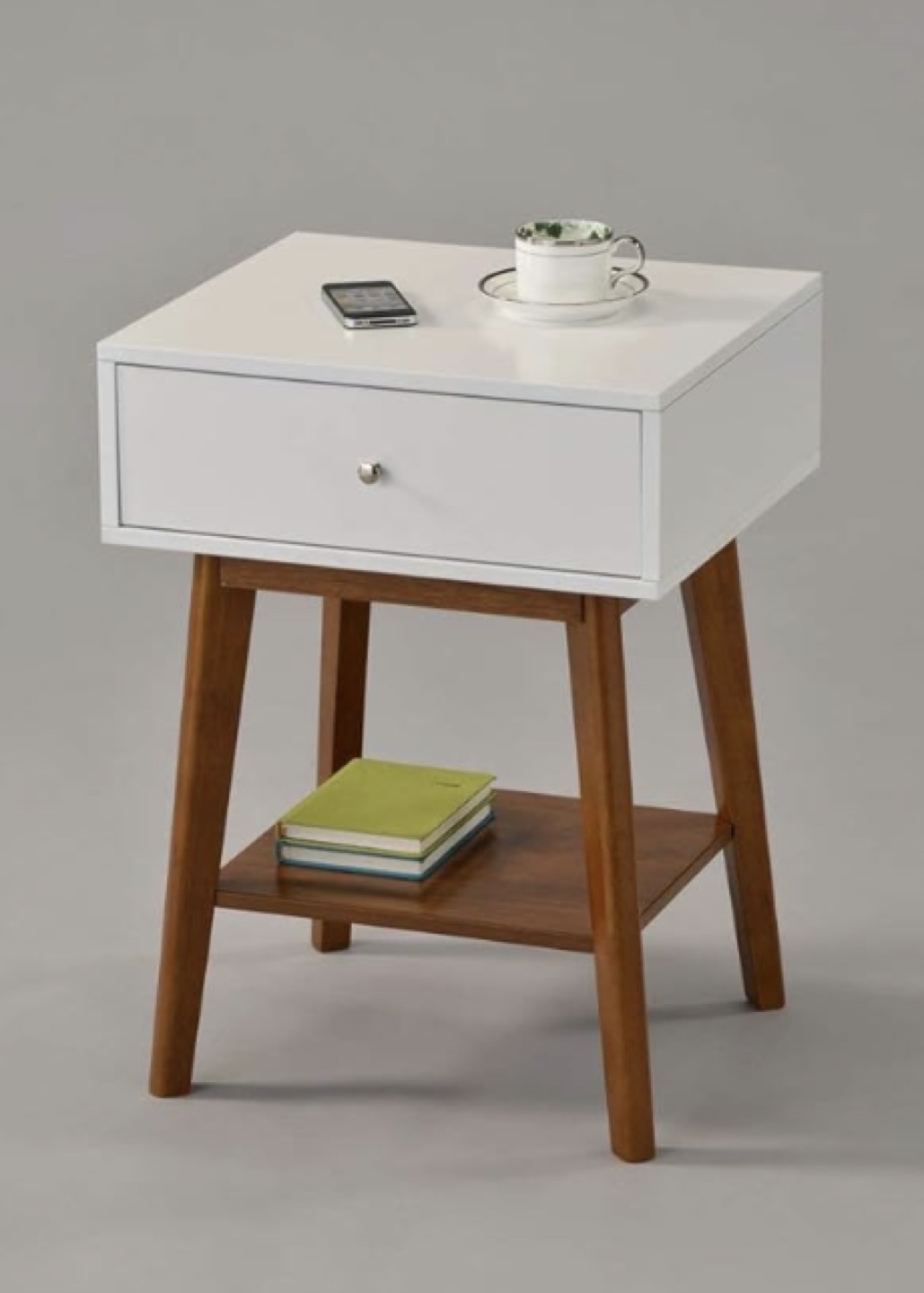 Mid-Century Modern White Nightstand - set of 2