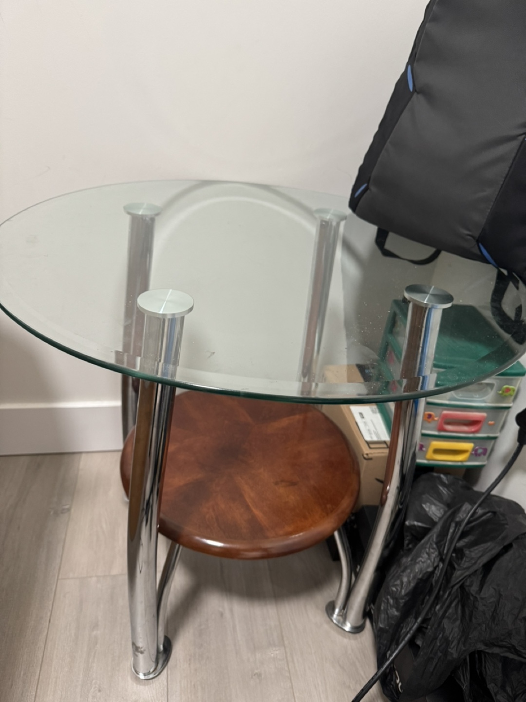 Glass Top Side Table with Stool