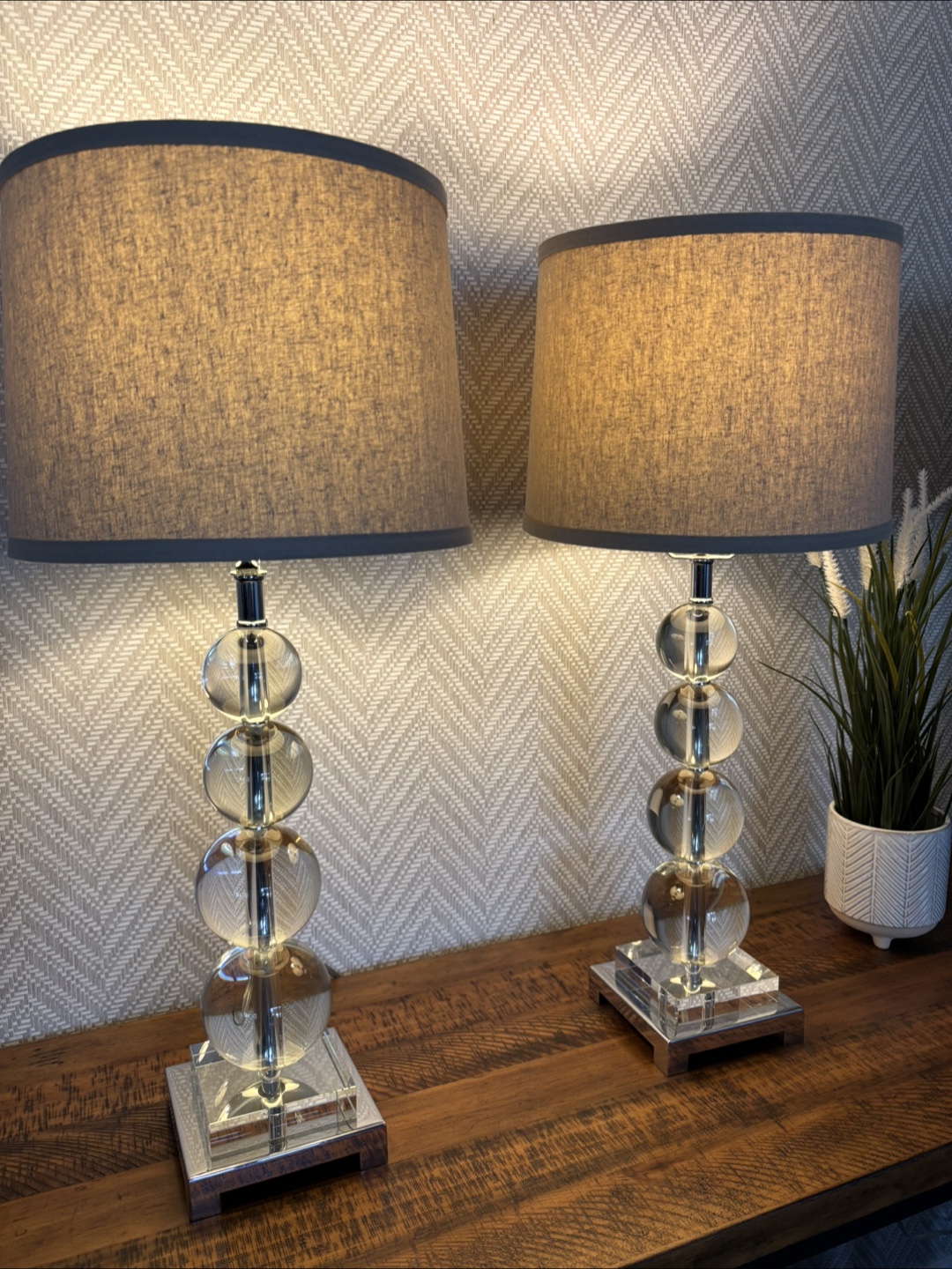 Set of Two Crystal Ball Table Lamps