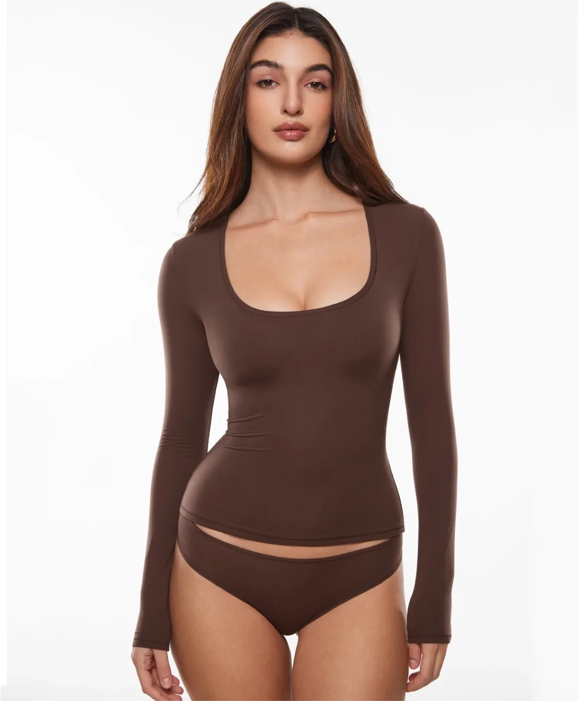 Brand New Brown Long Sleeve Top Spandex Material Skims Doupe thumbnail
