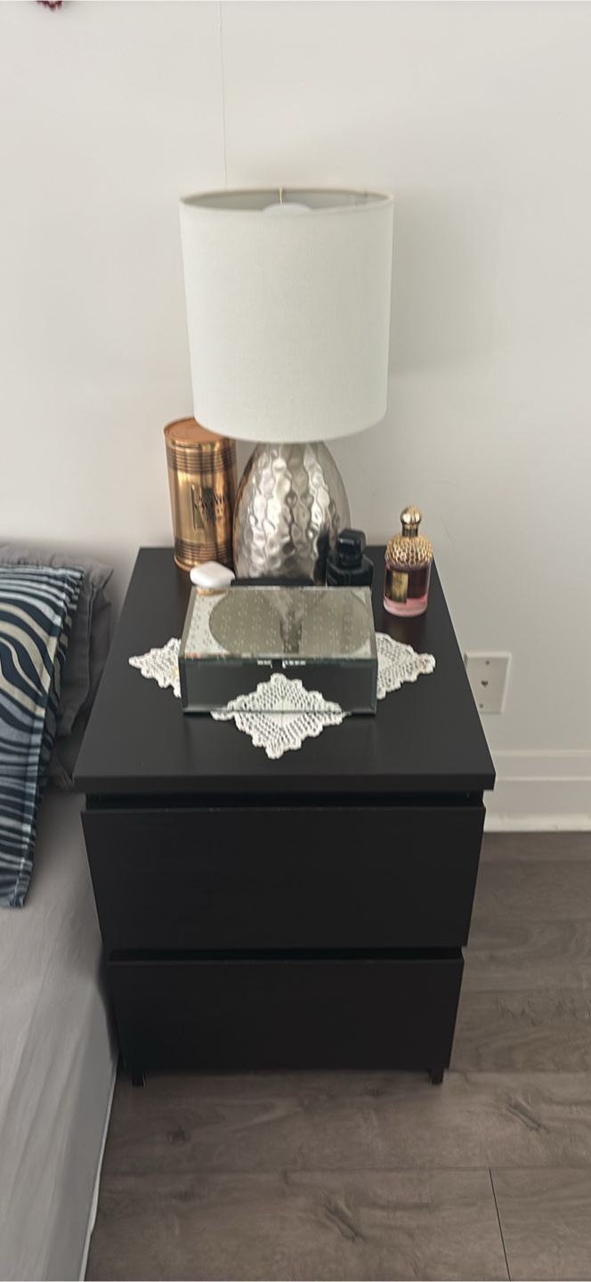 Black Nightstand with Two Drawers