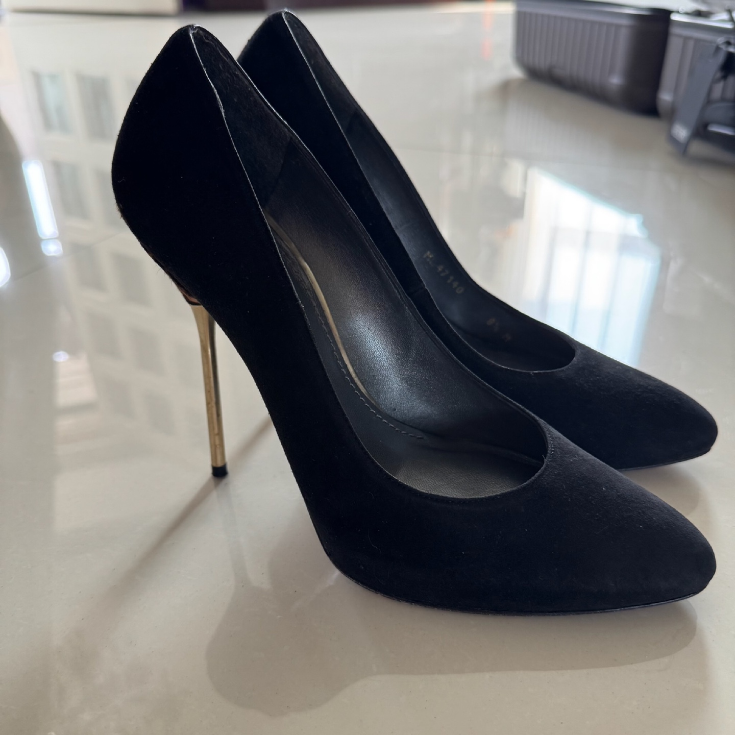Stuart Weitzman Black Suede with Leopard Print Heels
