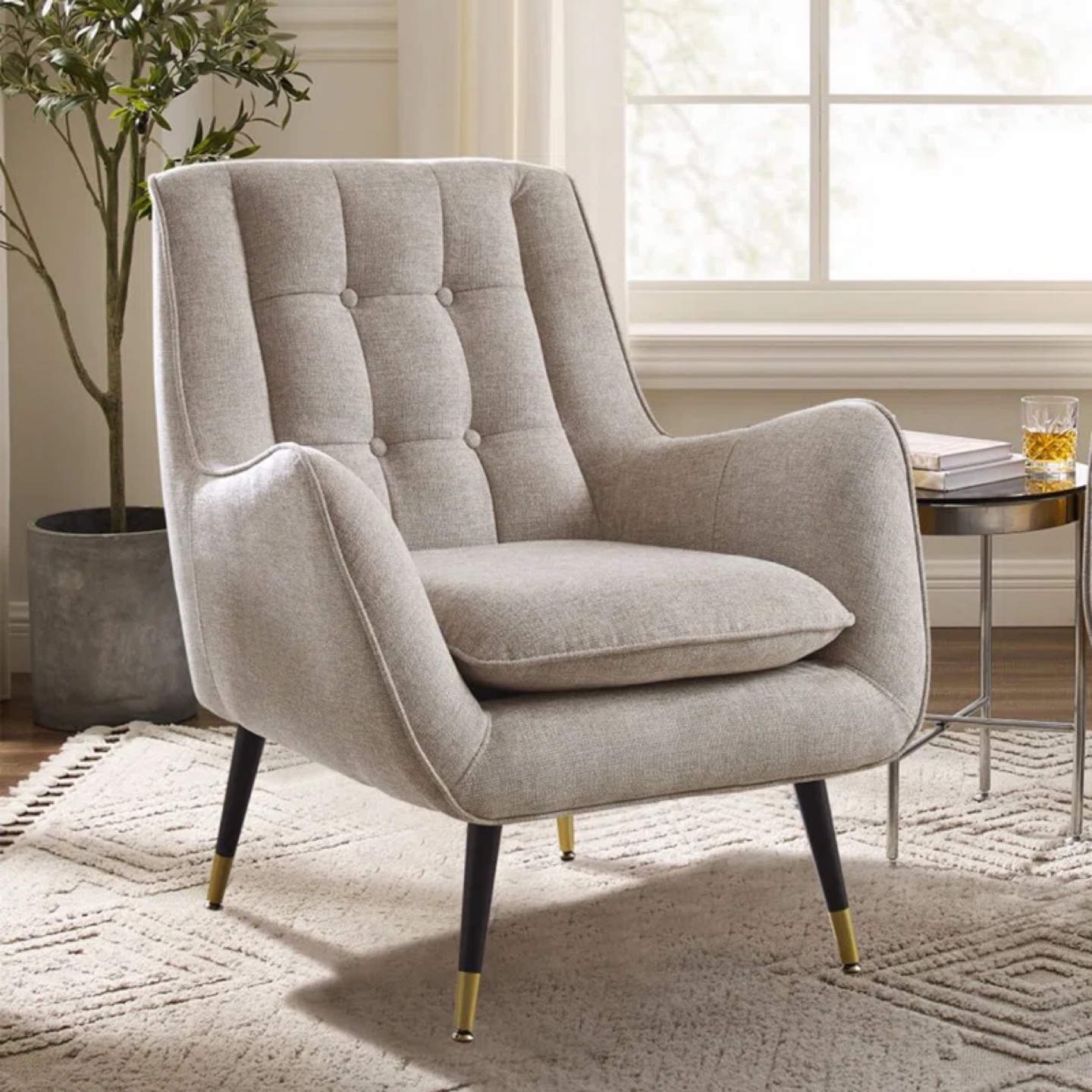 Beige Tufted Accent Chair by Mercury Row - photo 3