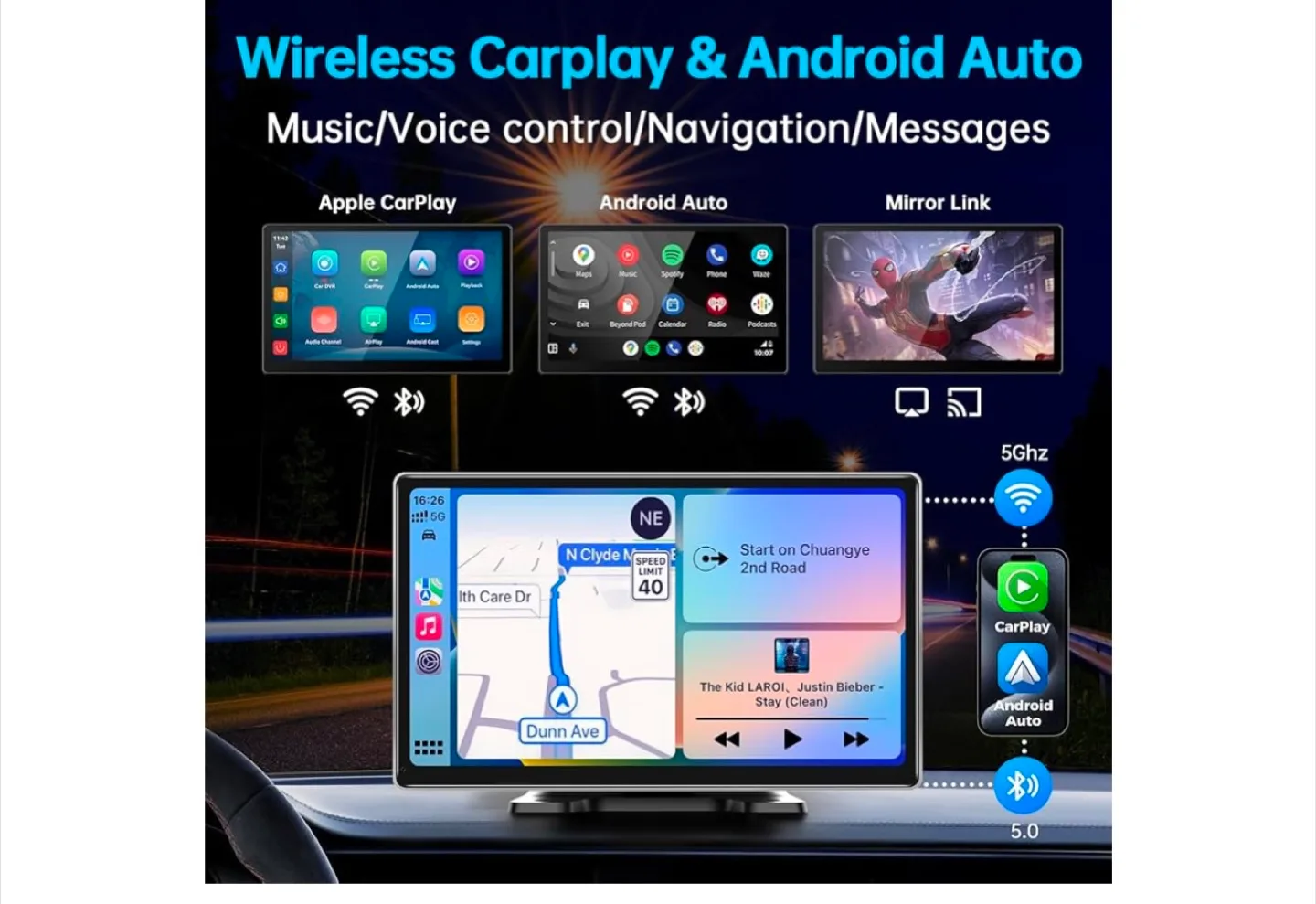 Wireless CarPlay & Android Auto Touchscreen Display image indicator(2)
