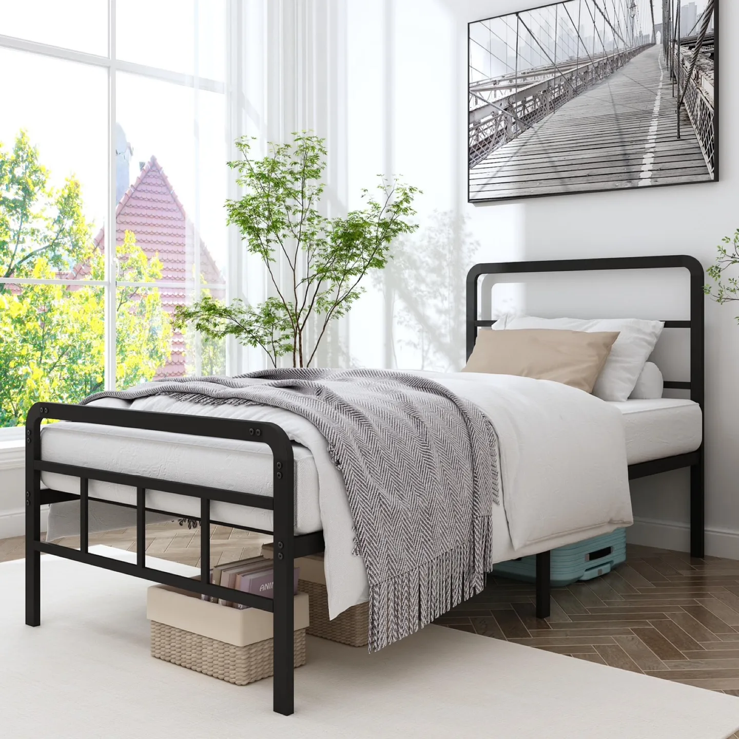New Twin Size Metal Bed Frame with Headboard and Footboard thumbnail