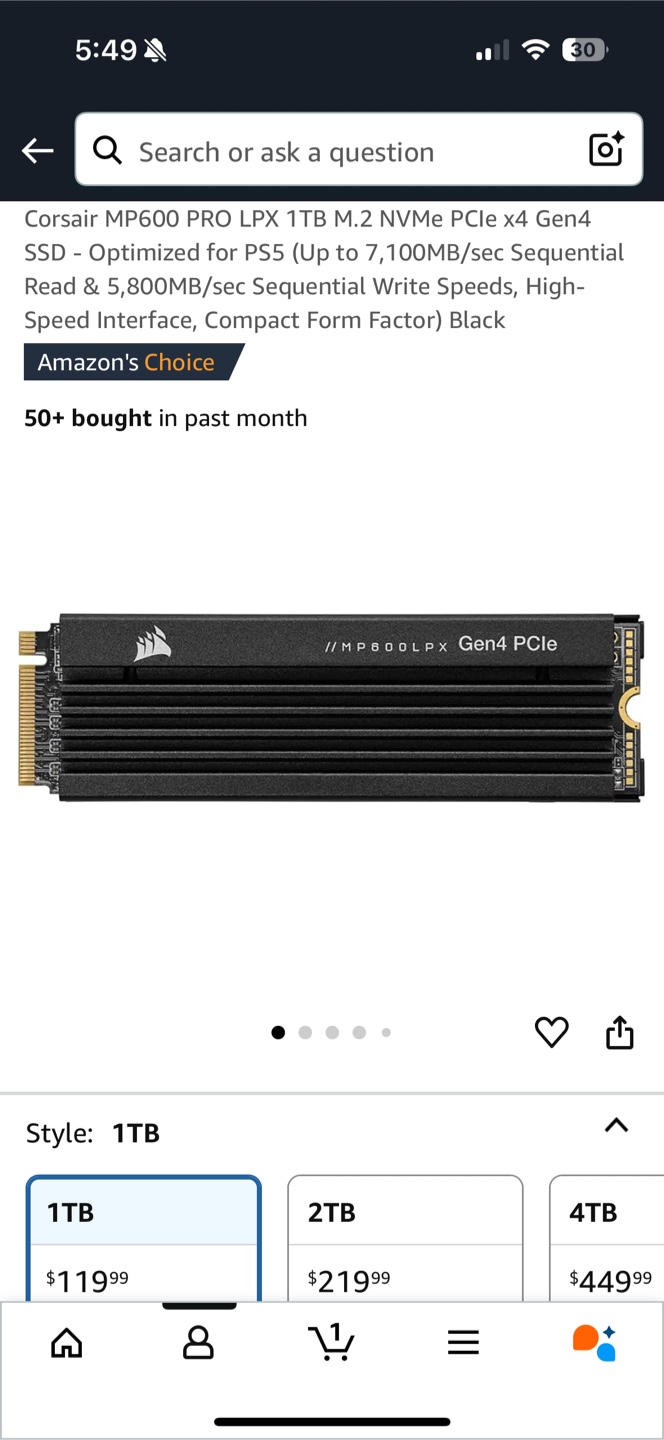 Corsair MP600 PRO LPX Gen4 PCIe SSD 1TB Ps5