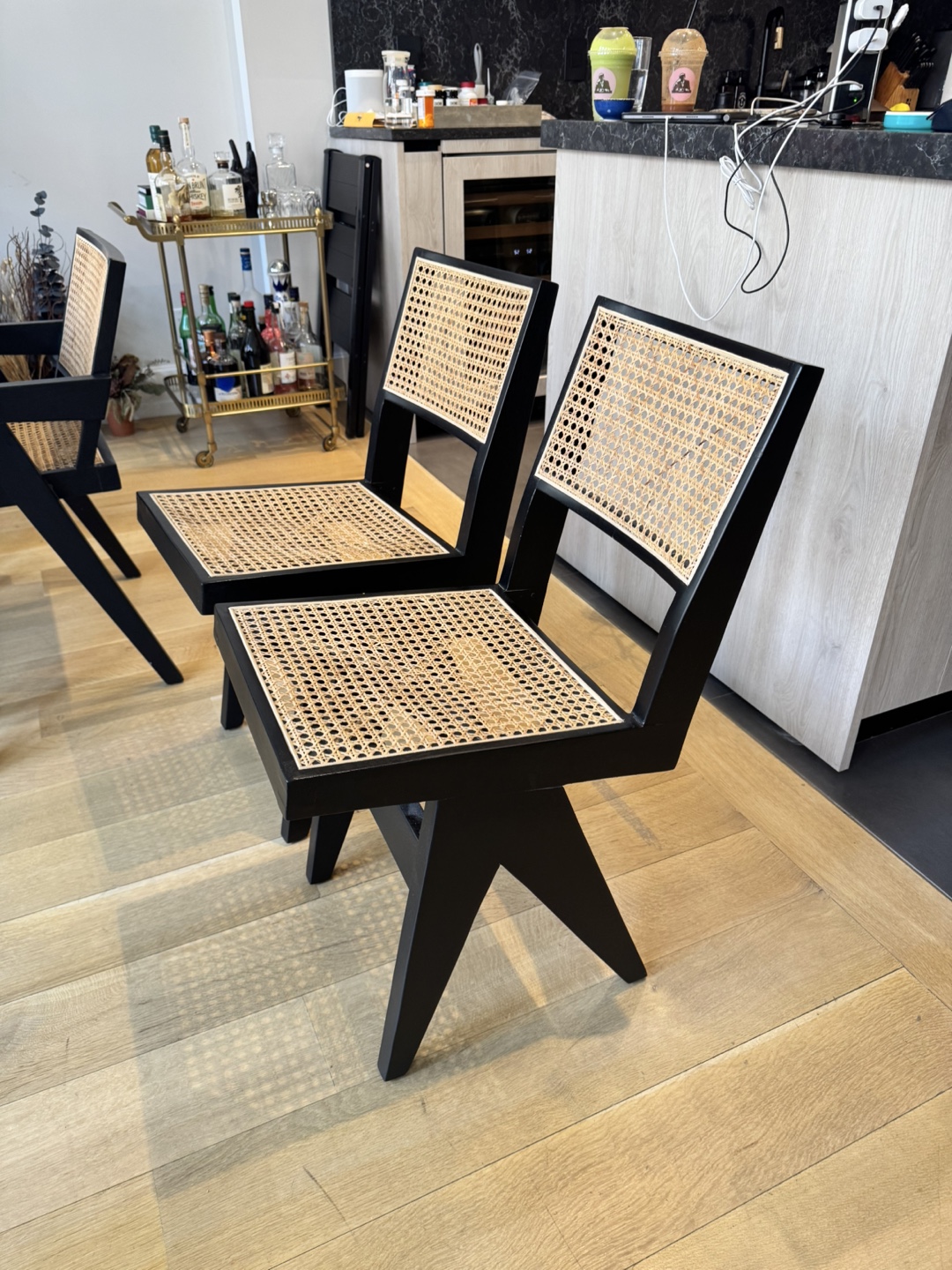 France and Son Set of Two Black Cane Chairs