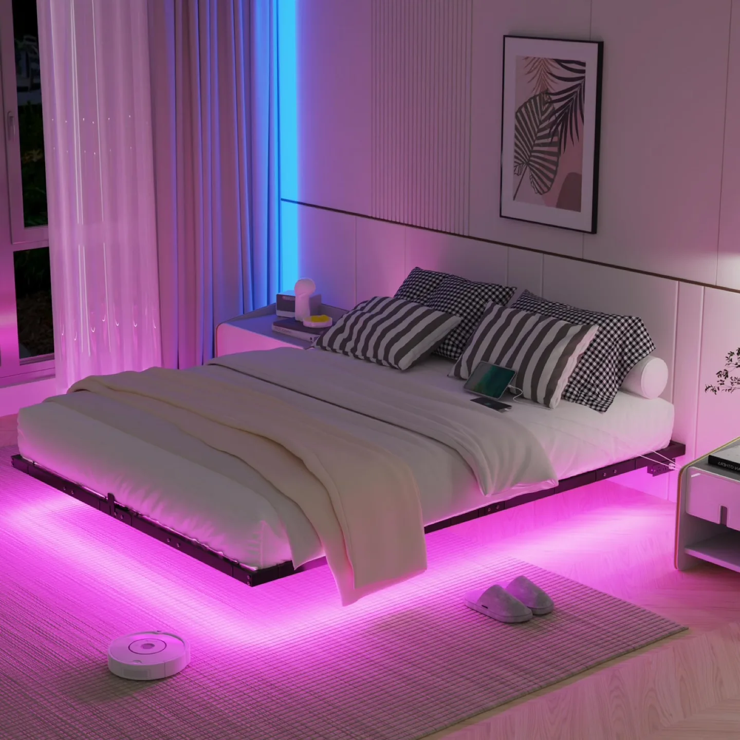 New Floating Full Bed Frame with LED Lights & USB Charging thumbnail