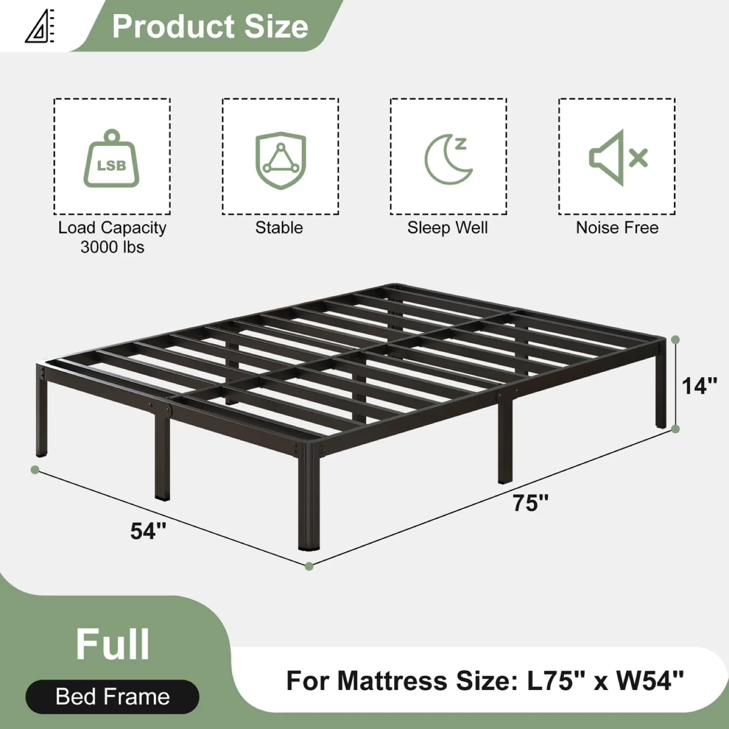 New 14 Inch Full Size Bed Frame with Rounded Corner Legs image indicator(2)