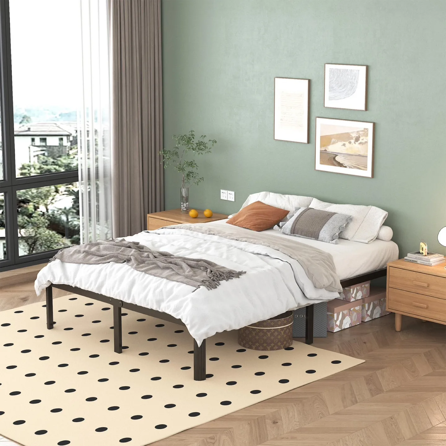 New 14 Inch Full Size Bed Frame with Rounded Corner Legs image indicator(5)